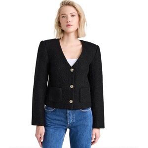 Anine Bing Anitta Jacket Tweed Blazer in Black Woven Size XS NWT New